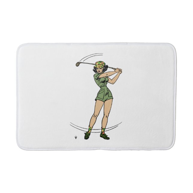 Warming Up for Golf Lady Golfer   Bath Mat (Front)