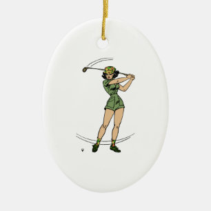 Warming Up for Golf Lady Golfer Ceramic Ornament