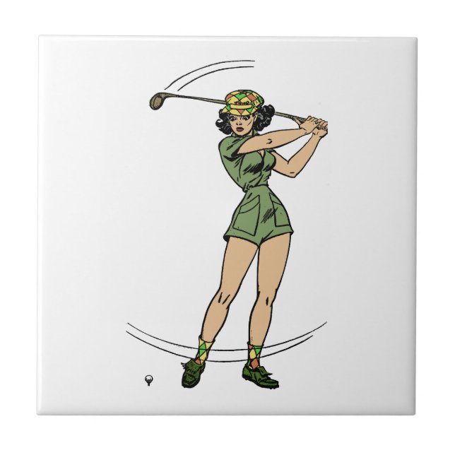 Warming Up for Golf Lady Golfer   Ceramic Tile (Front)