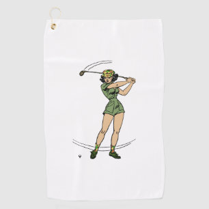Warming Up for Golf Lady Golfer Towel