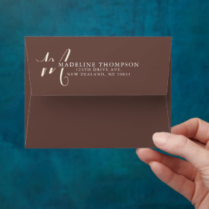 Warmth Beige Monogrammed Script Address Envelope