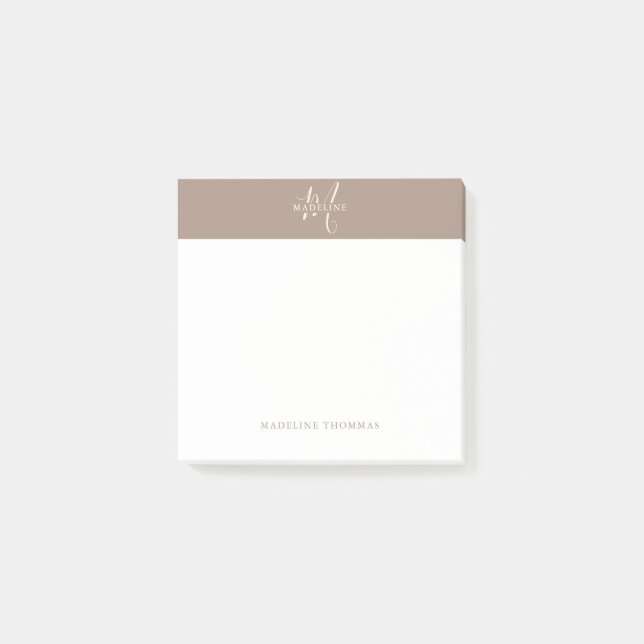 Warmth Beige Monogrammed Script Post-it Notes (Front)