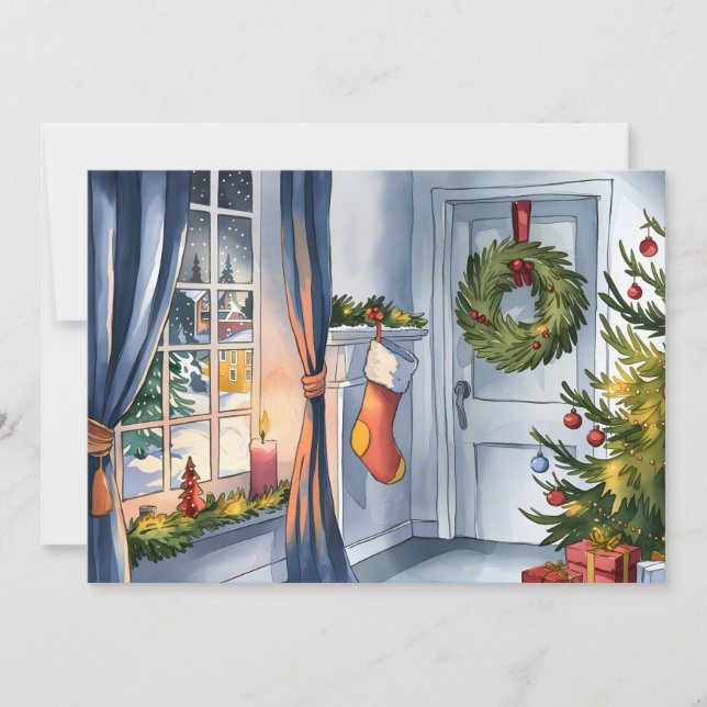 Warmth christmas room decor on winter snow holiday card (Front)