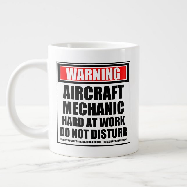 Warning Aircraft Mechanic Hard At Work Large Coffee Mug (Left)