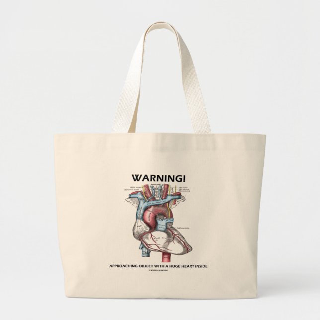 Warning! Approaching Object With Huge Heart Inside Large Tote Bag (Front)