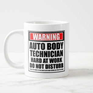 Warning Auto Body Technician Hard At Work Large Coffee Mug