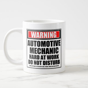Warning Automotive Mechanic Hard At Work Large Coffee Mug