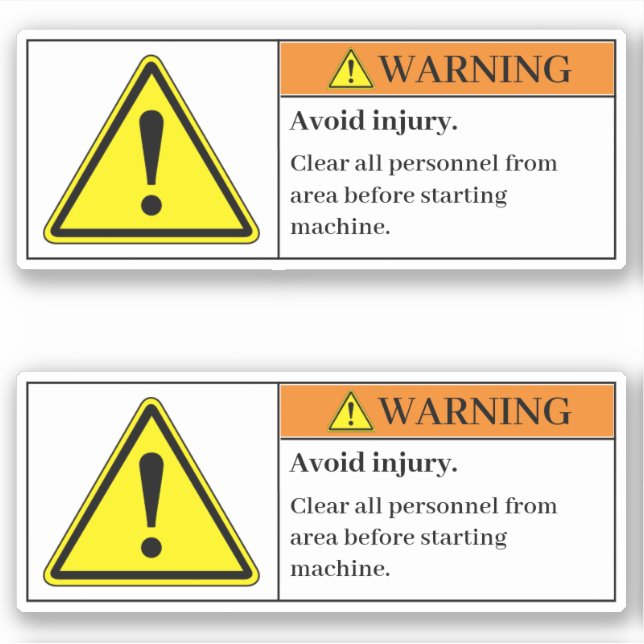 Warning Avoid Injury Label (Front)