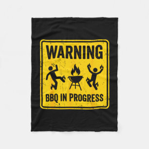 Warning bbq in progress funny grilling barbecue fleece blanket