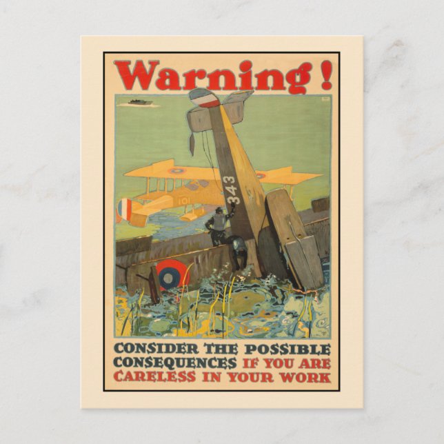 Warning, be careful at work postcard (Front)