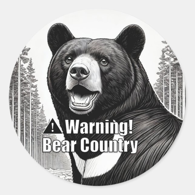 Warning Bear Country Round Sticker (Front)