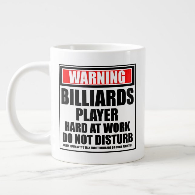 Warning Billiards Player Hard At Work Large Coffee Mug (Left)