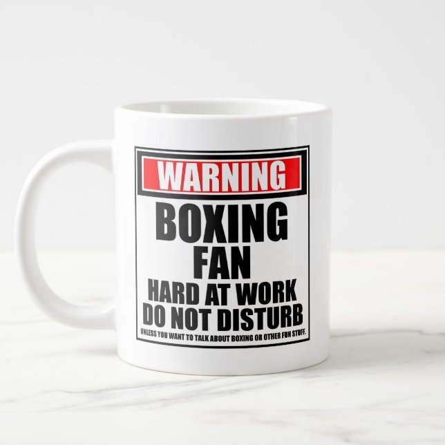 Warning Boxing Fan Hard At Work Do Not Disturb Large Coffee Mug (Left)