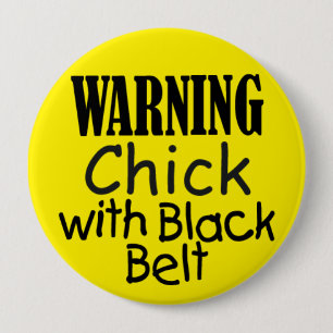 Warning Chick with Black Belt Button