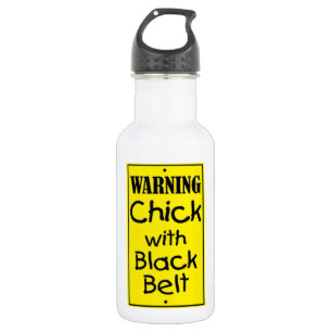 Warning Chick with Black Belt Water Bottle