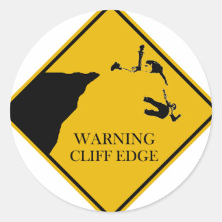 warning cliff edge classic round sticker