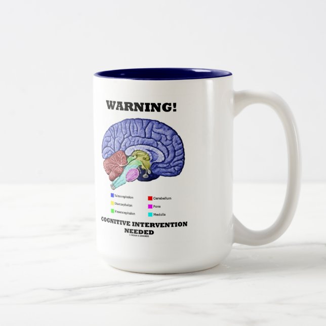 Warning! Cognitive Intervention Needed Brain Humou Two-Tone Coffee Mug (Right)