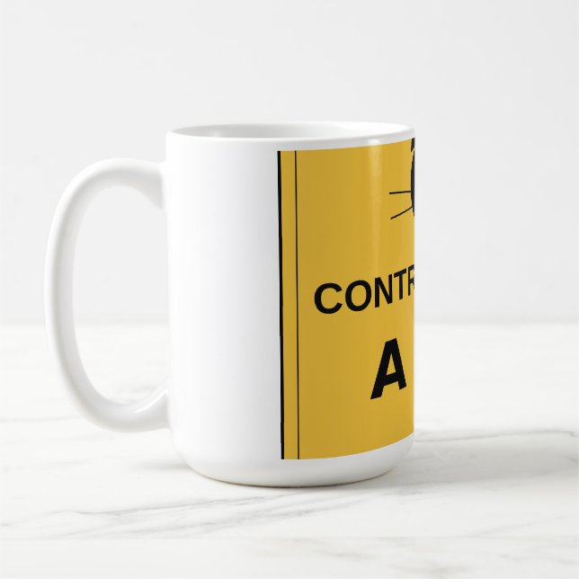 Warning Controlled By A Cat – Funny Sign Coffee Mug (Left)