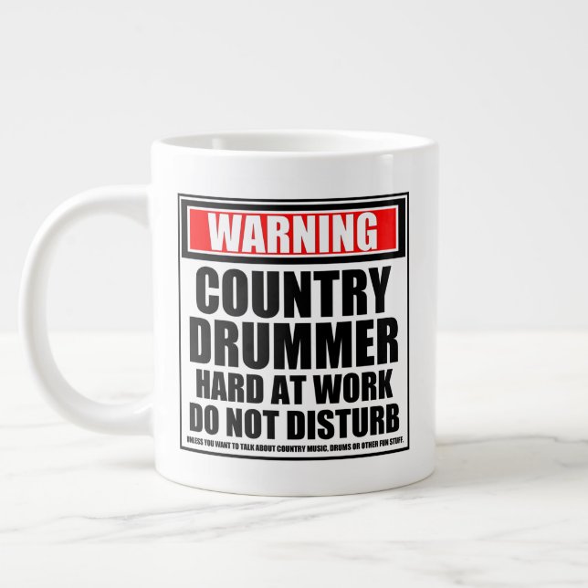 Warning Country Drummer Hard At Work Large Coffee Mug (Left)