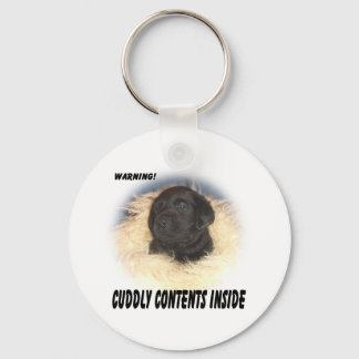 Warning Cuddly Contents Black Lab Key Chain