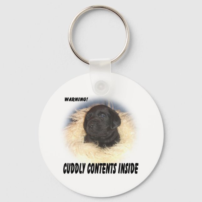 Warning  Cuddly Contents Black Lab Key Chain (Front)