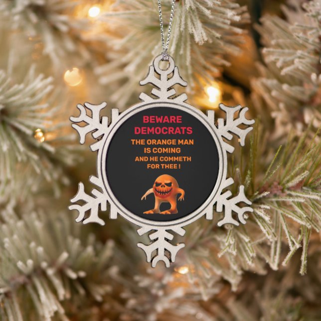 WARNING  DEMOCRATS SNOWFLAKE PEWTER CHRISTMAS ORNAMENT (Tree)