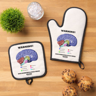 Warning! Discombobulated Mind Inside Brain Humor Oven Mitt & Pot Holder Set