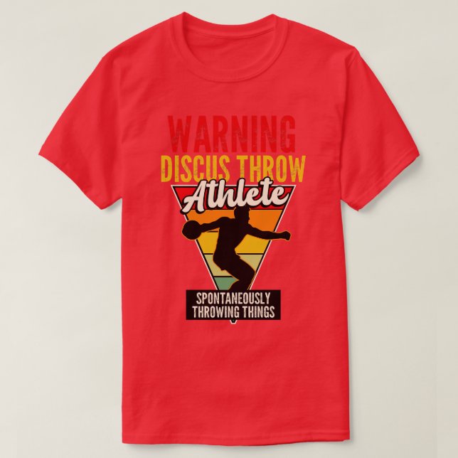 Warning Discus Throw Athlete T-Shirt (Design Front)