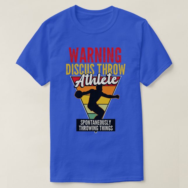 Warning Discus Throw Athlete T-Shirt (Design Front)