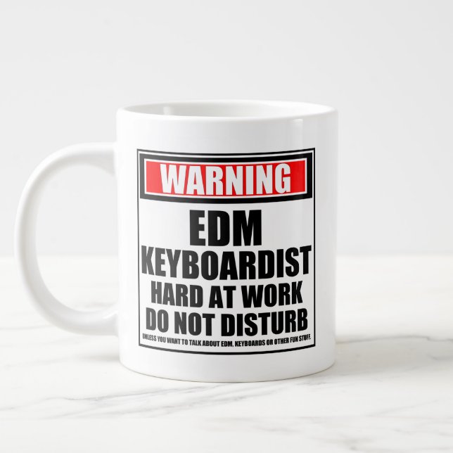Warning EDM Keyboardist Hard At Work Large Coffee Mug (Left)
