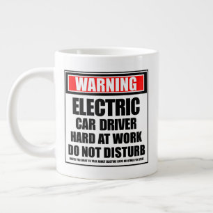 Warning Electric Car Driver Hard At Work Large Coffee Mug