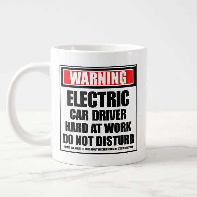 Warning Electric Car Driver Hard At Work Large Coffee Mug (Left)