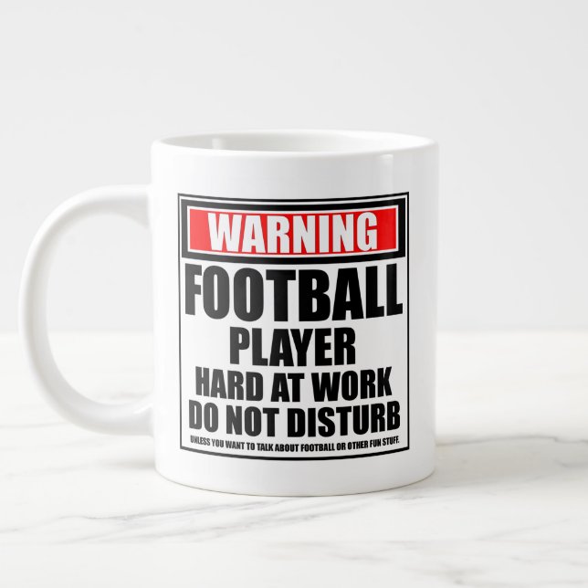 Warning Football Player Hard At Work Large Coffee Mug (Left)