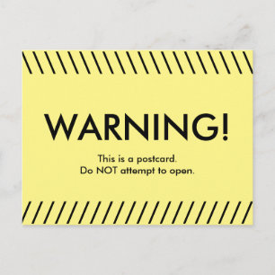 Warning! Funny yellow postcard about postcards