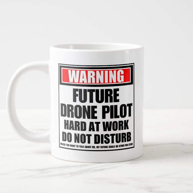 Warning Future Drone Pilot Hard At Work Large Coffee Mug (Left)