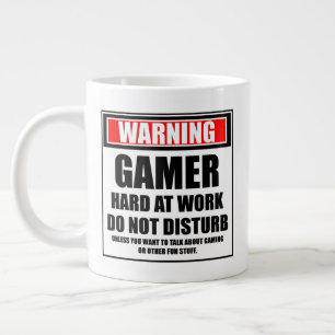 Warning Gamer Hard At Work Do Not Disturb Large Coffee Mug