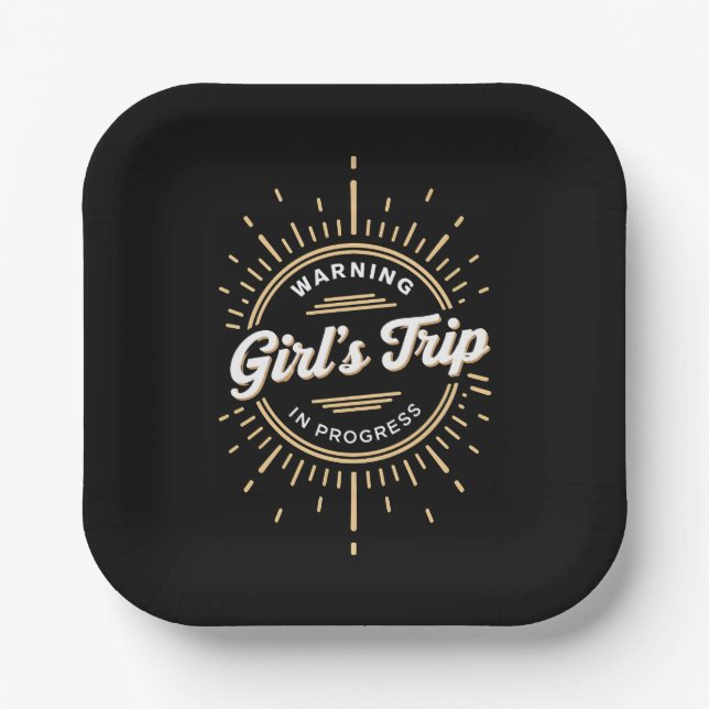 Warning Girls Trip in Progress Summer Vacation Paper Plate (Front)
