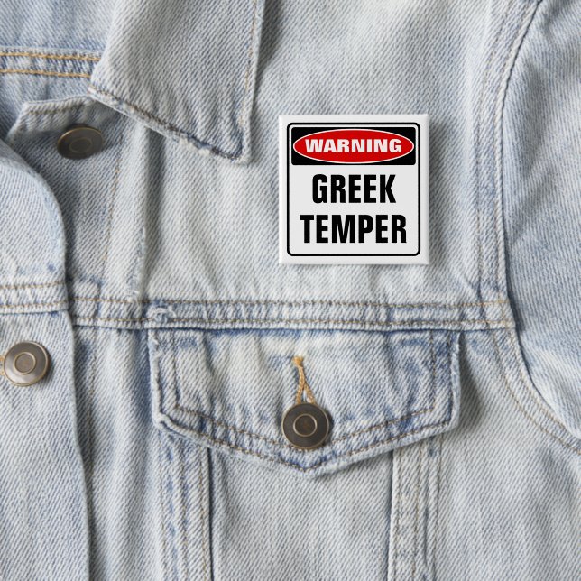 Warning Greek Temper 15 Cm Square Badge (In Situ)
