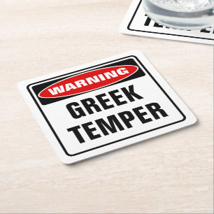 Warning Greek Temper Square Paper Coaster