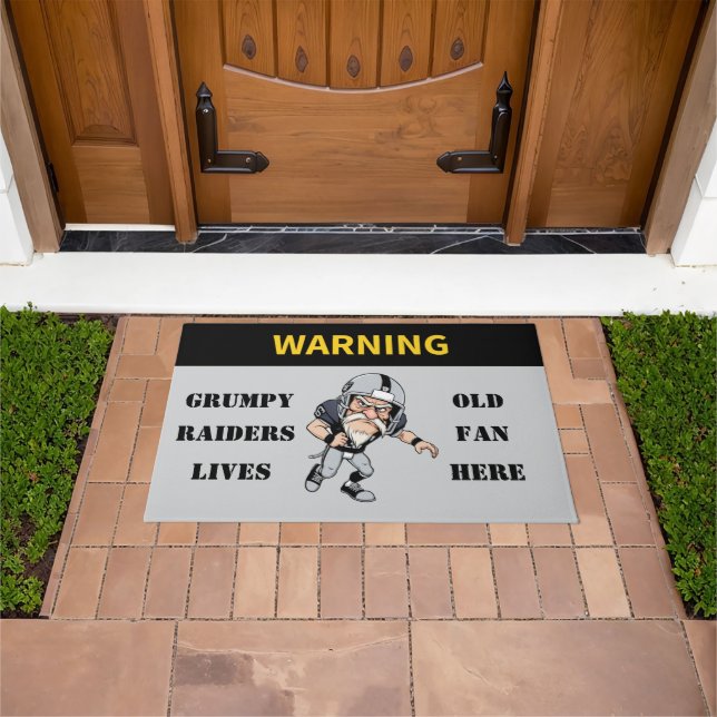Warning Grumpy Old Raiders Fan Lives Here Doormat (Outdoor)
