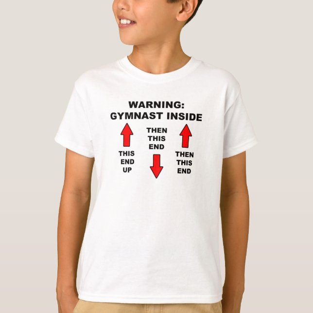 Warning" Gymnast Inside Kids T-Shirt (Front)