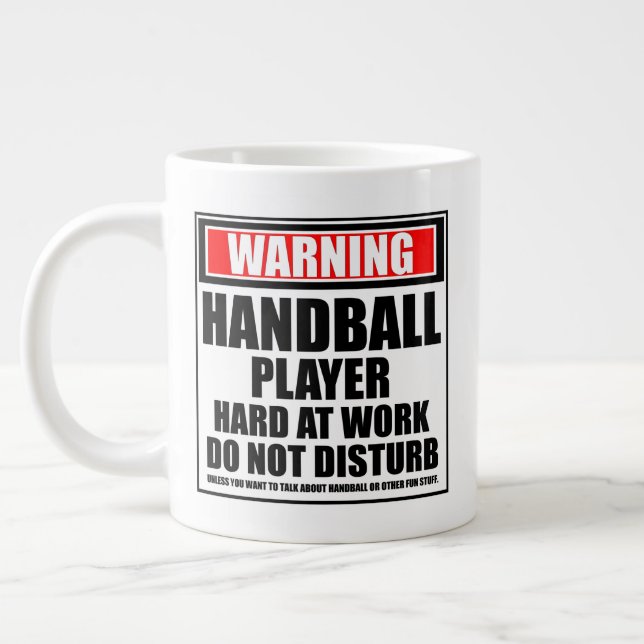 Warning Handball Player Hard At Work Large Coffee Mug (Left)