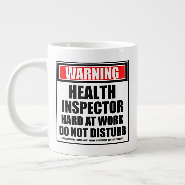 Warning Health Inspector Hard At Work Large Coffee Mug (Left)