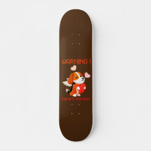WARNING... HEART STEALER cute dog valentines day Skateboard