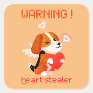 WARNING... HEART STEALER cute dog valentines day Square Sticker