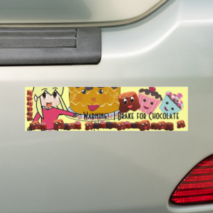 Warning I brake for Chocolate Chibi - Customised Bumper Sticker