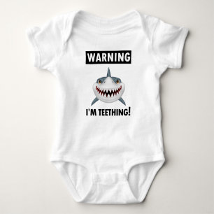 Warning I'm Teething Funny Shark Baby Bodysuit