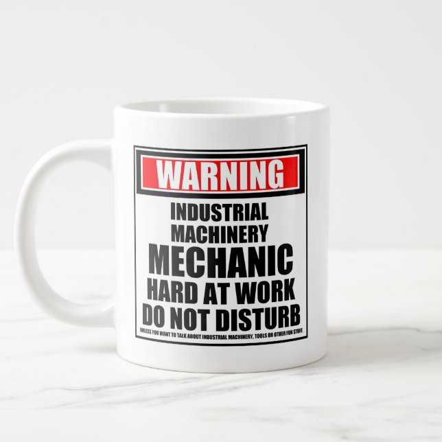 Warning Industrial Machinery Mechanic Hard At Work Large Coffee Mug (Left)