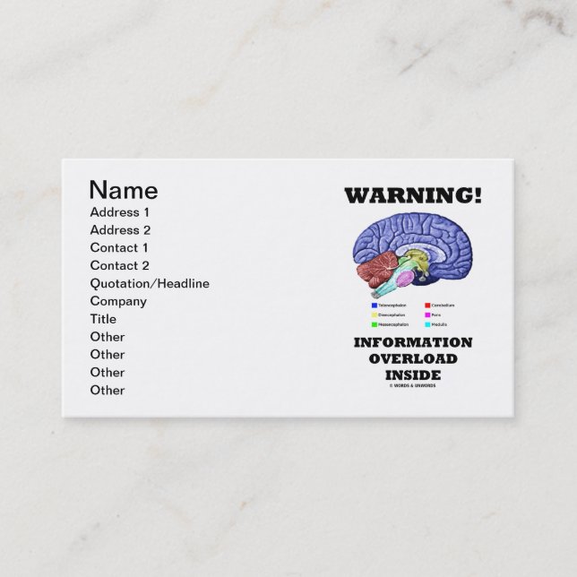 Warning! Information Overload Inside (Brain Humour Business Card (Front)