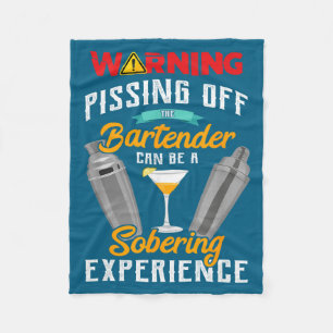 Warning Ing Off The Bartender Funny Sarcastic Bart Fleece Blanket
